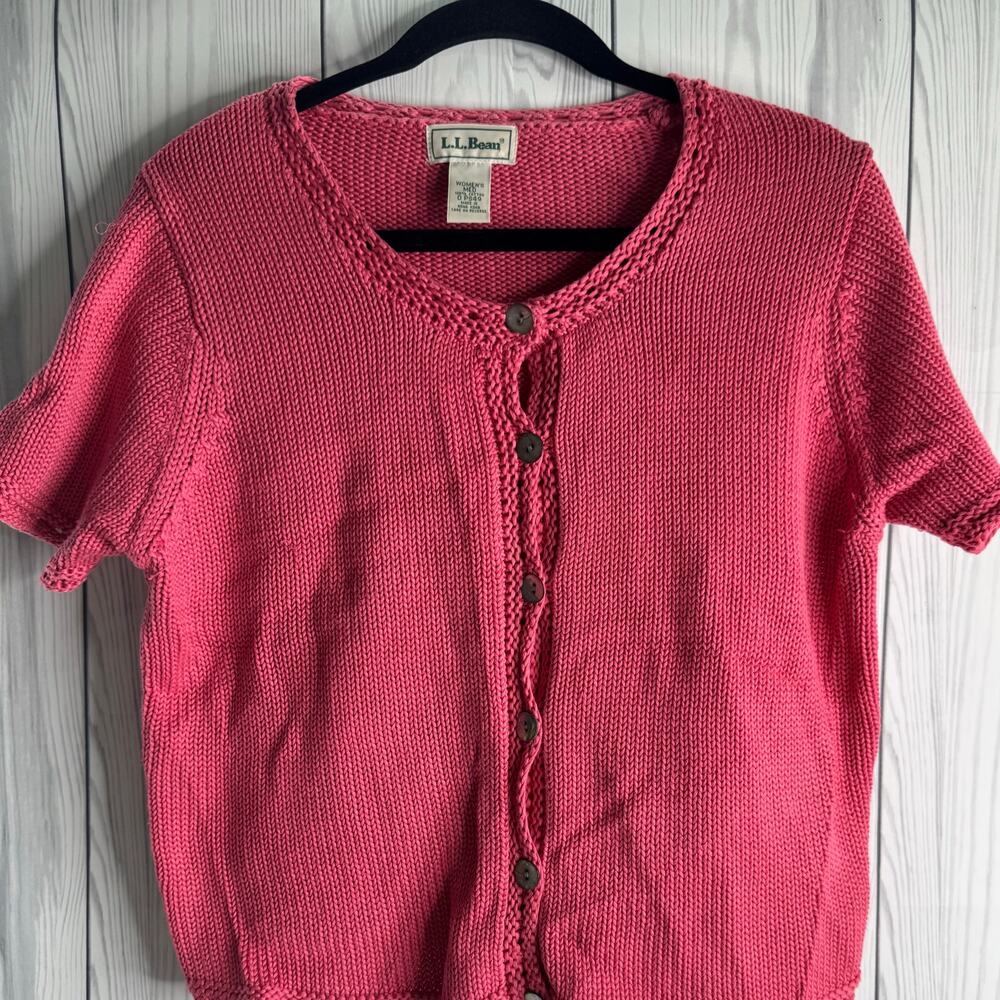 Vintage 1990s LL Bean Pink Sweater Knit Woman Size Medium Cottage 100% Cotton